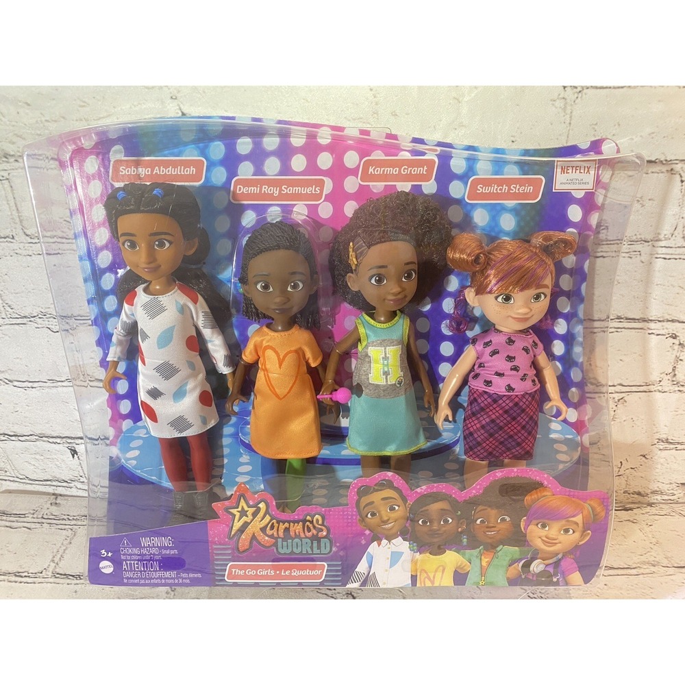 Karma's World The Go Girls 4-Pack, Dolls with Outfits & Microphone Playset